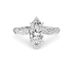 2.30 Ct Marquise Lab Grown Diamond Engagement Ring: 14K Gold or Silver 5-Stone