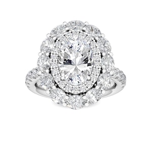 2.00 CT Oval Halo Lab Grown Diamond Engagement Ring — Solid Gold Pavé Band, Vintage Floral Cluster, Oval Cut Center VS-EF Color Diamond Ring