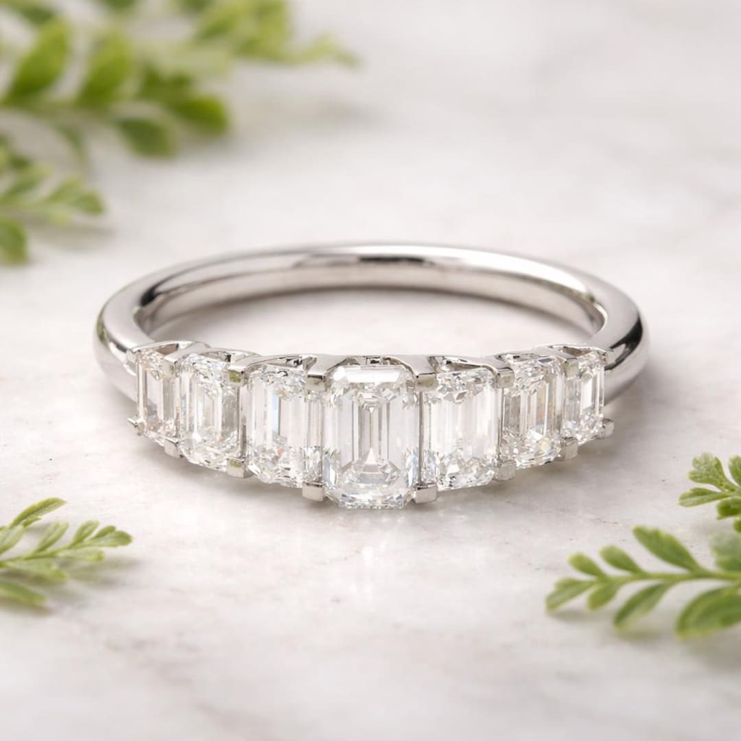 Lab Grown Emerald Cut Diamond Half Eternity Band – Solid Gold Wedding ...