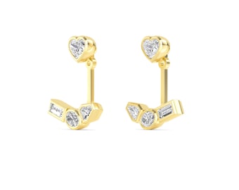 Lab Grown Diamond Heart Jacket Earrings – Modern Geometric Bridal Jewelry (1.30 Ctw)