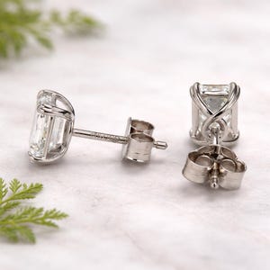 2.00CTW Emerald Cut Lab Diamond Stud Earrings – Solid Gold/Silver, Minimalist Bridal Jewelry image 2