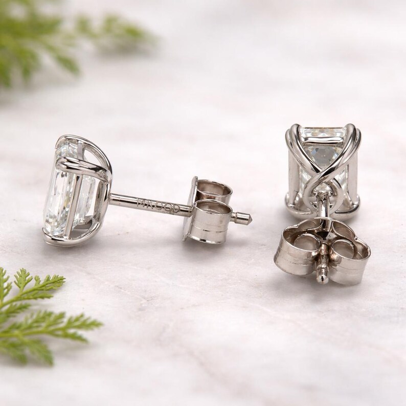 2.00CTW Emerald Cut Lab Diamond Stud Earrings – Solid Gold/Silver, Minimalist Bridal Jewelry image 2