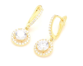 1.25Ct Lab Grown Diamond Halo Drop Earrings – Gold Leverback Dangle