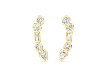 Lab Grown Diamond Ear Climbers – Mixed Cut EF-VVS/VS, Modern Bridal Earrings