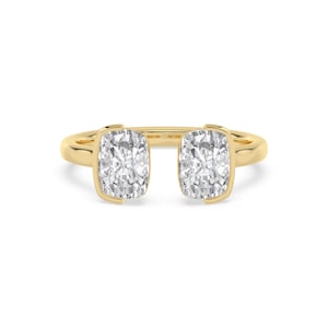 Long Cushion Lab Diamond Ring, 2.00CT Solitaire Engagement Ring, 14K/10K Yellow Gold/Silver Open Cuff Anniversary Ring