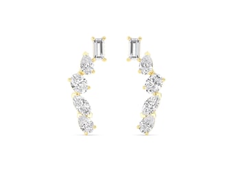 1.00 Carat Lab Grown Diamant Ohrringe, gemischte Fancy Cuts Baguette Birne Smaragd Marquise & Rund Gebogener offener Reifen in Gold / Silber Ohrringe