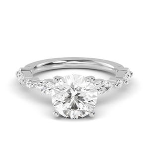 2.64 CT Lab Grown Diamond Engagement Ring: Marquise Side Stones, 14K Gold