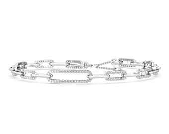 Lab Grown Diamond Paperclip Bracelet | Solid Gold Pave Link Chain | Silver Elongated Link Bracelet | Fine Jewelry Gift E-F, VVS/VS