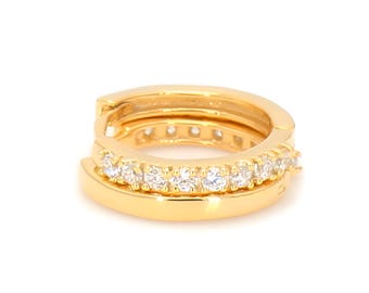 Lab Grown Diamond Double Row Pave Huggie Earrings, Gold Vermeil Hoops