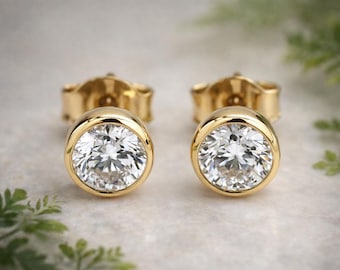 Lab Grown Diamond Bezel Stud Earrings: Minimalist Everyday Luxury (0.30 or 1.00CTW)