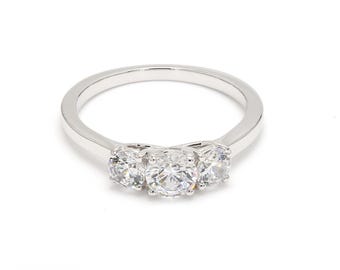 Lab Grown Diamond Three Stone Engagement Ring - Tulip Setting Minimalist Proposal Ring, 0.50Ct Lab Grown Diamond, Dainty Bridal Gift for Her
