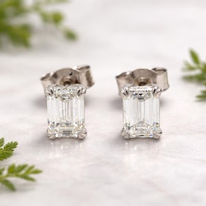 2.00CTW Emerald Cut Lab Diamond Stud Earrings – Solid Gold/Silver, Minimalist Bridal Jewelry image 1