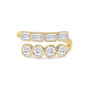Open Cuff Ring, Lab Diamond Curved Wedding Band, Emerald and Round Diamond Yellow Gold Stacking Ring Enhancer 1.90 Ctw