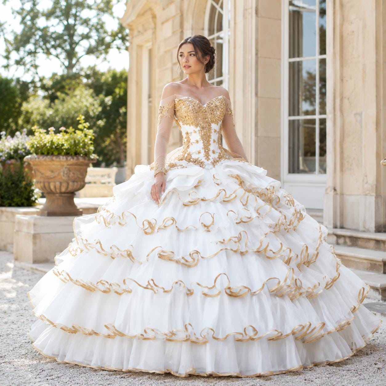 mexican embroidered quinceanera dresses 3D Floral Applique Ball Gown by Ladivine CB105 – ABC Fashion