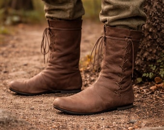 Medieval Boots Men Viking Leather Boots Renfaire LARP Boots Handmade Leather Boots Renaissance Pirate Cosplay Shoes Gift