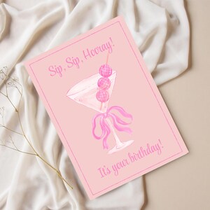 Carte d'anniversaire, joyeux anniversaire, cadeau, anniversaire, rose, girly, Martini, verre, carte girly, anniversaire girly, cadeau d'anniversaire, amateur de Martini