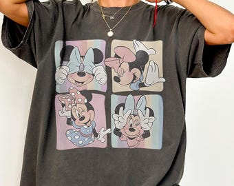 Camiseta con caritas de Minnie Mouse, camiseta vintage de dibujos animados de Disney, top de Minnie en tonos pastel, camiseta gráfica con personaje divertido