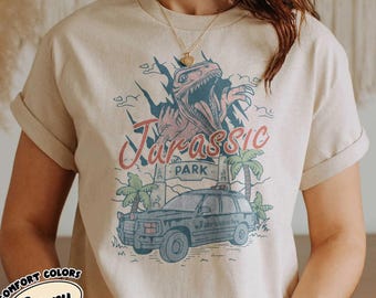 Maglietta vintage di Jurassic Park, maglietta con grafica di dinosauri, t-shirt ispirata al film retrò, top da film d'avventura anni '90