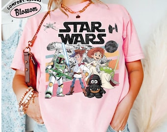 Vintage Star Wars Toy Story Mashup Shirt, Funny Disney Pixar Crossover Tee, Woody Buzz Darth Vader Boba Fett T-Shirt, Disney Trip Gift