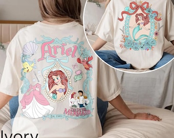 Camiseta de Ariel La Sirenita, camiseta vintage con diseño de princesa, diseño frontal y trasero, ropa retro de cuentos oceánicos, camiseta de regalo bajo el mar.