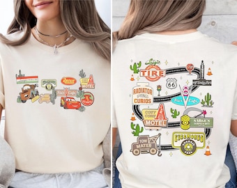 Vintage Disney Cars Shirt, Cozy Cone Map Of Radiator Springs Tshirt, Lightning Mcqueen Tee, Disneyland Family Trip, Wdw Tour, Birthday Gift
