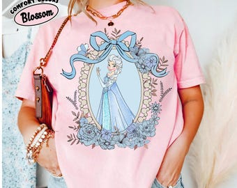 Custom Elsa Frozen Shirt, Floral Snow Queen Tee, Personalized Princess Magic Top, Winter Flower Graphic Shirt, Frozen Movie Fan Gift for Her