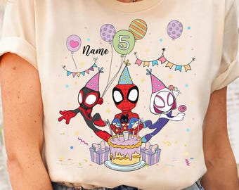 Spersonalizowana koszulka urodzinowa z superbohaterem – Spider-Man, Miles i Gwen dla dzieci
