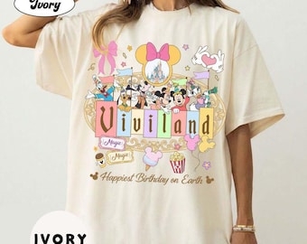 Custom Name Disney Birthday Shirt,Personalized Happiest Birthday On Earth Tee,Magical Birthday Squad Top,Mickey Minnie Friends Birthday Gift