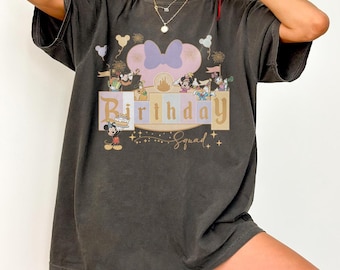 Birthday Squad Disney Shirt, Cute Mickey Minnie Birthday Tee, Pastel Cartoon Party T-Shirt, Matching Celebration Top