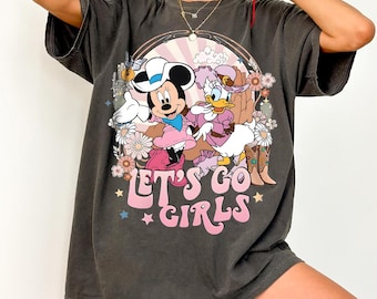 Camiseta vaquera Minnie Daisy – Camiseta retro "Let's Go Girls" – Camiseta vaquera con dibujos animados del oeste – Camiseta con gráficos de Disney Country – Camiseta de regalo Yeehaw