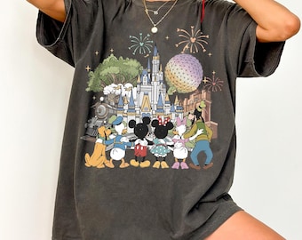 Disney World Icons Shirt, Mickey and Friends Castle Tee, Retro 4 Parks Vacation Top, Vintage Spaceship Earth Graphic Shirt, Disney Trip Gift