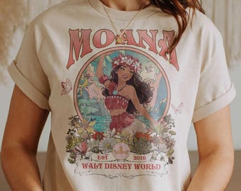 Moana Shirt – Disney Princess Tee – Tropical Floral Cartoon Shirt – Retro Moana Graphic Shirt – Cute Island Girl Gift Tee