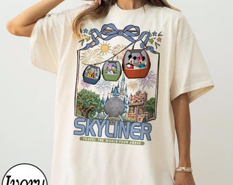 Vintage Disney Skyliner Shirt, Mickey and Friends Travel The World From Above Tee, Epcot Hollywood Studios Vacation Gift