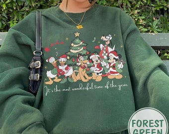 Mickey And Friends Christmas Shirt - Most Wonderful Time Quote Tee - Disney Family Holiday Trip Outfit - Retro Christmas Gift