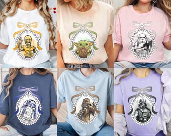 Vintage Coquette Bows Watercolor Disney Star Wars Shirt, Darth Vader Chewie R2D2 C3Po Tshirt, Galaxy's Edge Trip, May The Force Be With You