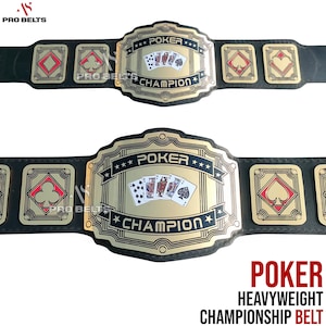 Cinto de Campeonato de Luta Livre Poker Legend - Design de Espadas Douradas - Placas de Latão Tamanho Adulto - Pulseira de Couro Legítimo - Presente de Colecionador