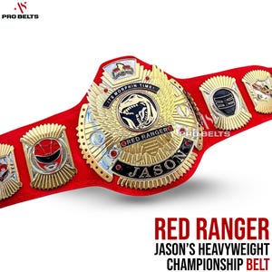 Cinturón de campeón de los Red Rangers: inspirado en los Power Rangers, talla para adulto, cuero auténtico