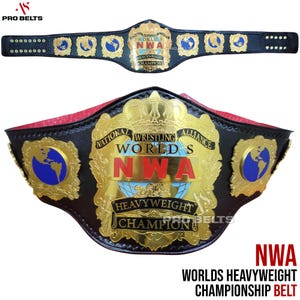 NWA World Heavyweight Wrestling Championship Belt - Adult Size - Brass Metal Plates - Dual Layer Design
