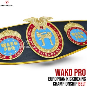 Wako Pro European Kickboxing Championship Belt: Brass Plates, Real Leather