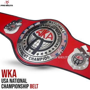 WKA Kickboxing Championship Belt: Brass Plates, Real Leather - USA Nationals