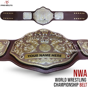 NWA World Heavyweight Championship Belt: 8mm Zinc, Real Leather Strap