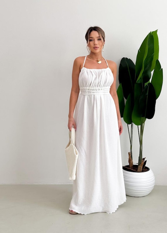 White Backless Maxi Dress