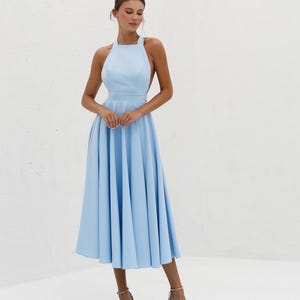 midi light blue wedding guest dress Dusty Blue Ruffle Midi Dress - Wedding Guest Dress