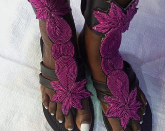 Handmade Beaded Gladiator Sandals, Leather Summer Flats