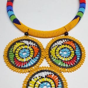 Beaded Necklace – Handmade African Jewelry, Colorful Tribal Necklace, Boho Statement Necklace, Ethnic Gift for Her, Festival Accessories
