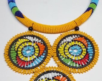 African Beaded Necklace, Maasai Tribal Jewelry, Boho Statement Necklace