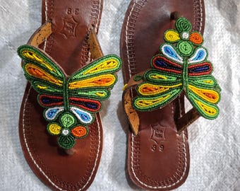 Sandalias de cuero con cuentas hechas a mano estilo masái – Estilo bohemio tribal africano