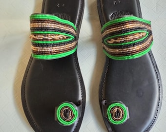 Sandalias de cuero con cuentas hechas a mano estilo masái – Estilo bohemio tribal africano