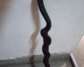 African Ebony Wood Cobra Walking Stick, Hand-Carved Snake Cane