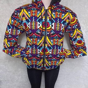 Winter Ankara Print Hoodie: Warm Fleece-Lined Afrocentric Sweater.